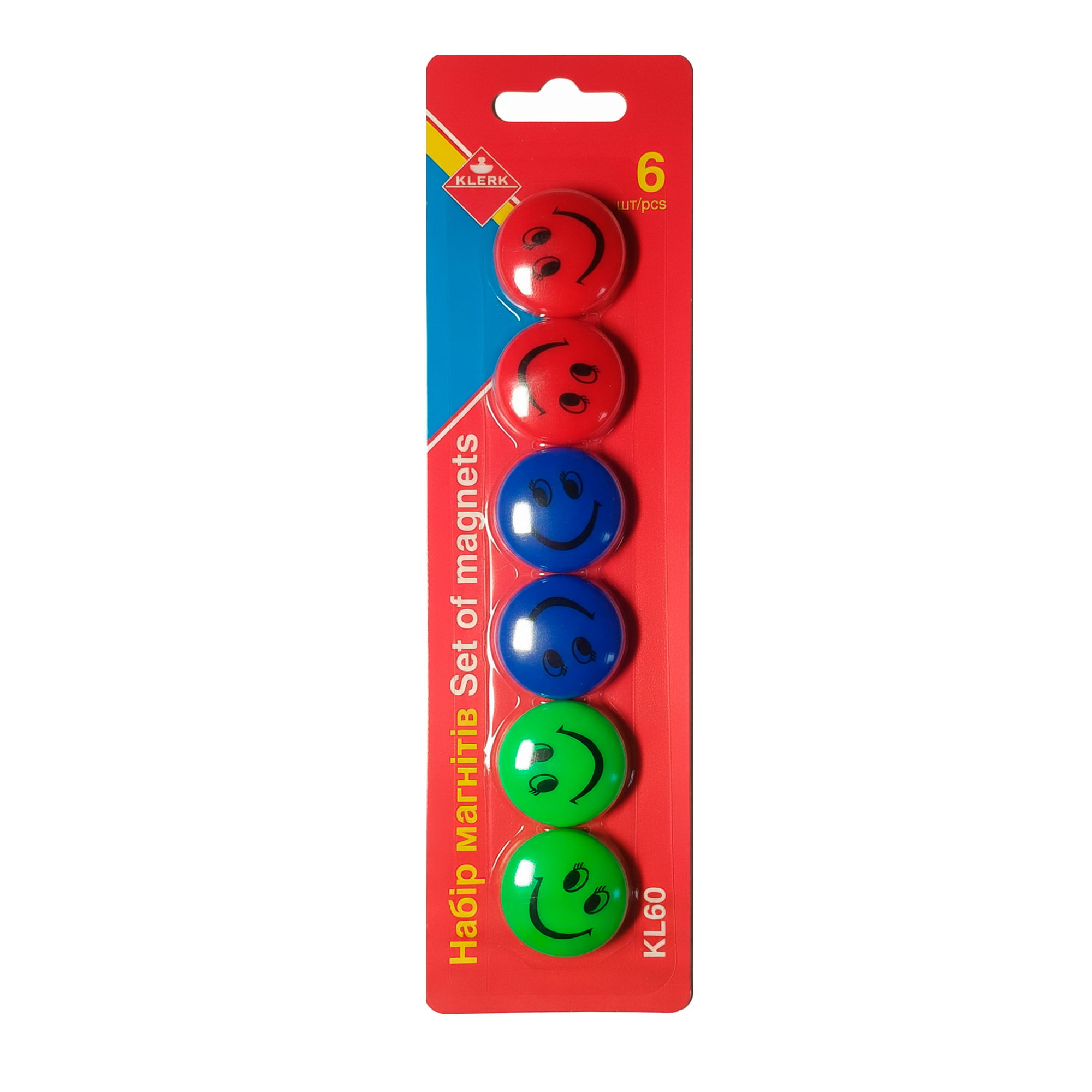 Магніти для дошки; "Смайлики"; (6шт у наб.); d=3см; кол. асорті; арт. KL60; KLERK