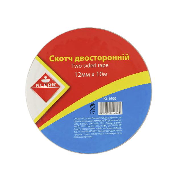Стрічка клейка двостор.; 12мм*10м; арт. KL1600; KLERK