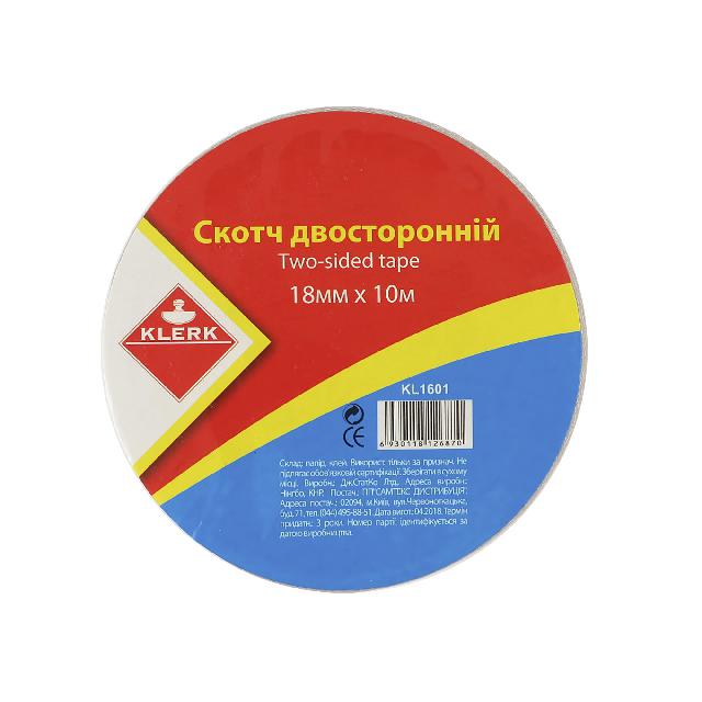 Стрічка клейка двостор.; 18мм*10м; арт. KL1601; KLERK