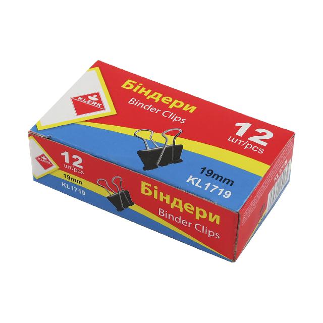 Біндери, №19, (12шт у пач.), чорні, арт. KL1719, KLERK