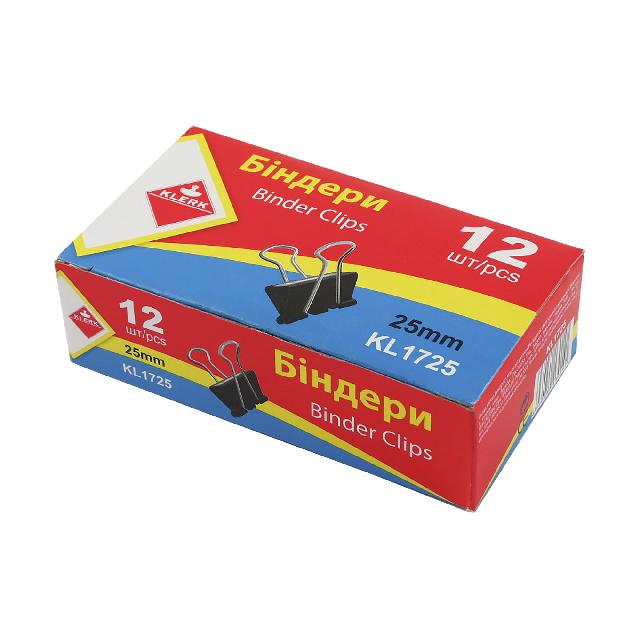 Біндери, №25, (12шт у пач.), чорні, арт. KL1725, KLERK