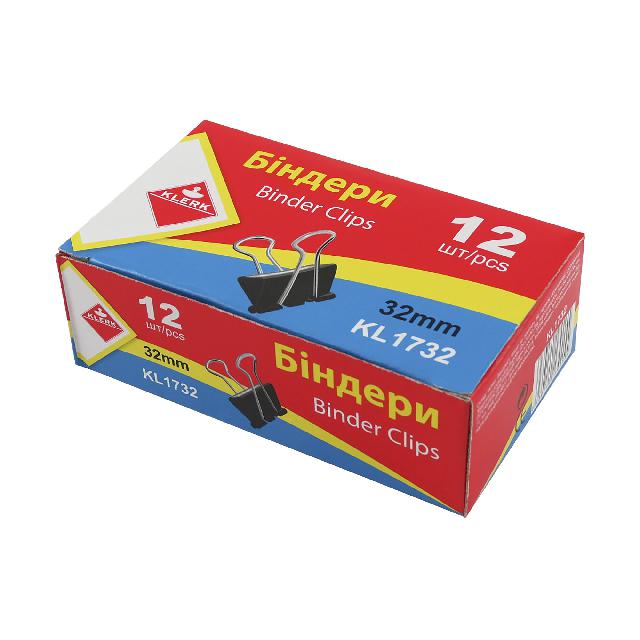 Біндери; №32; (12шт у пач.); чорні; арт. KL1732; KLERK