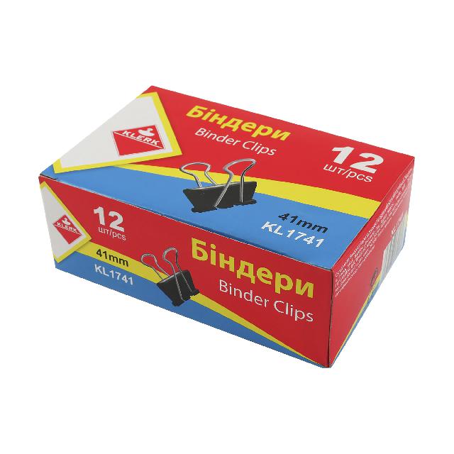 Біндери, №41, (12шт у пач.), чорні, арт. KL1741, KLERK