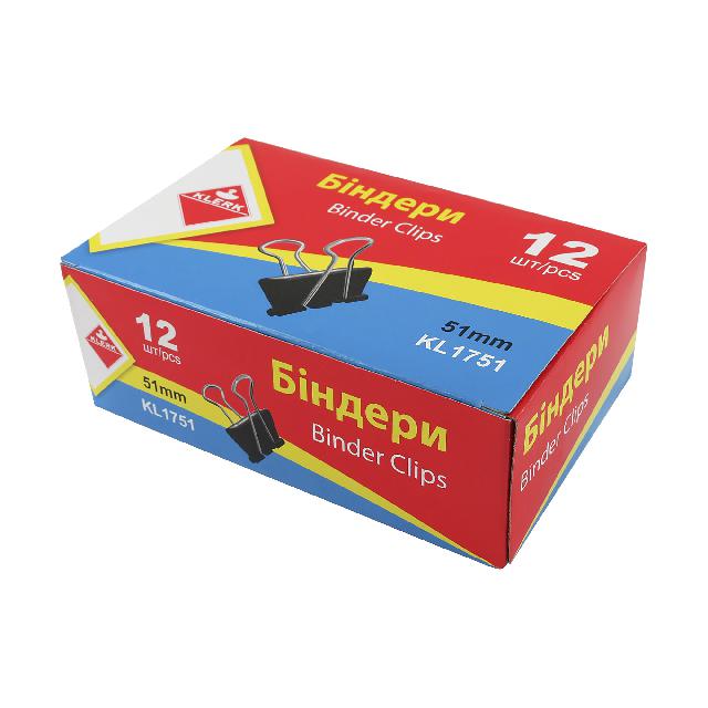 Біндери, №51, (12шт у пач.), чорні, арт. KL1751, KLERK