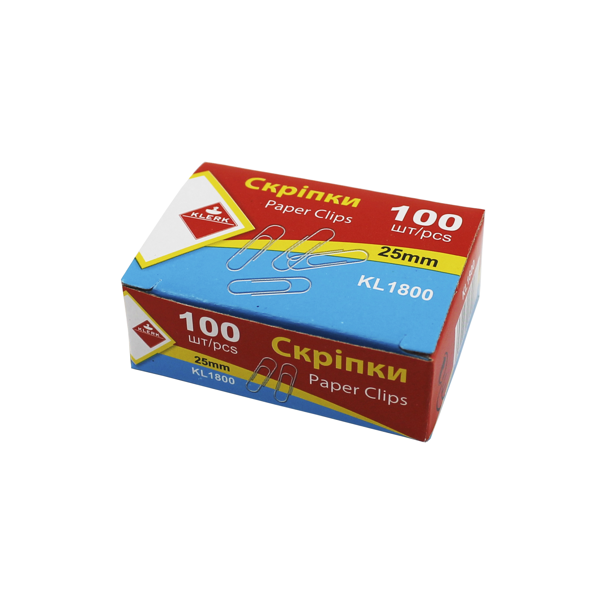 Скріпки канц. нікельовані; 25мм; (100шт у пач.); закругл.; карт.кор.; арт. KL1800; KLERK