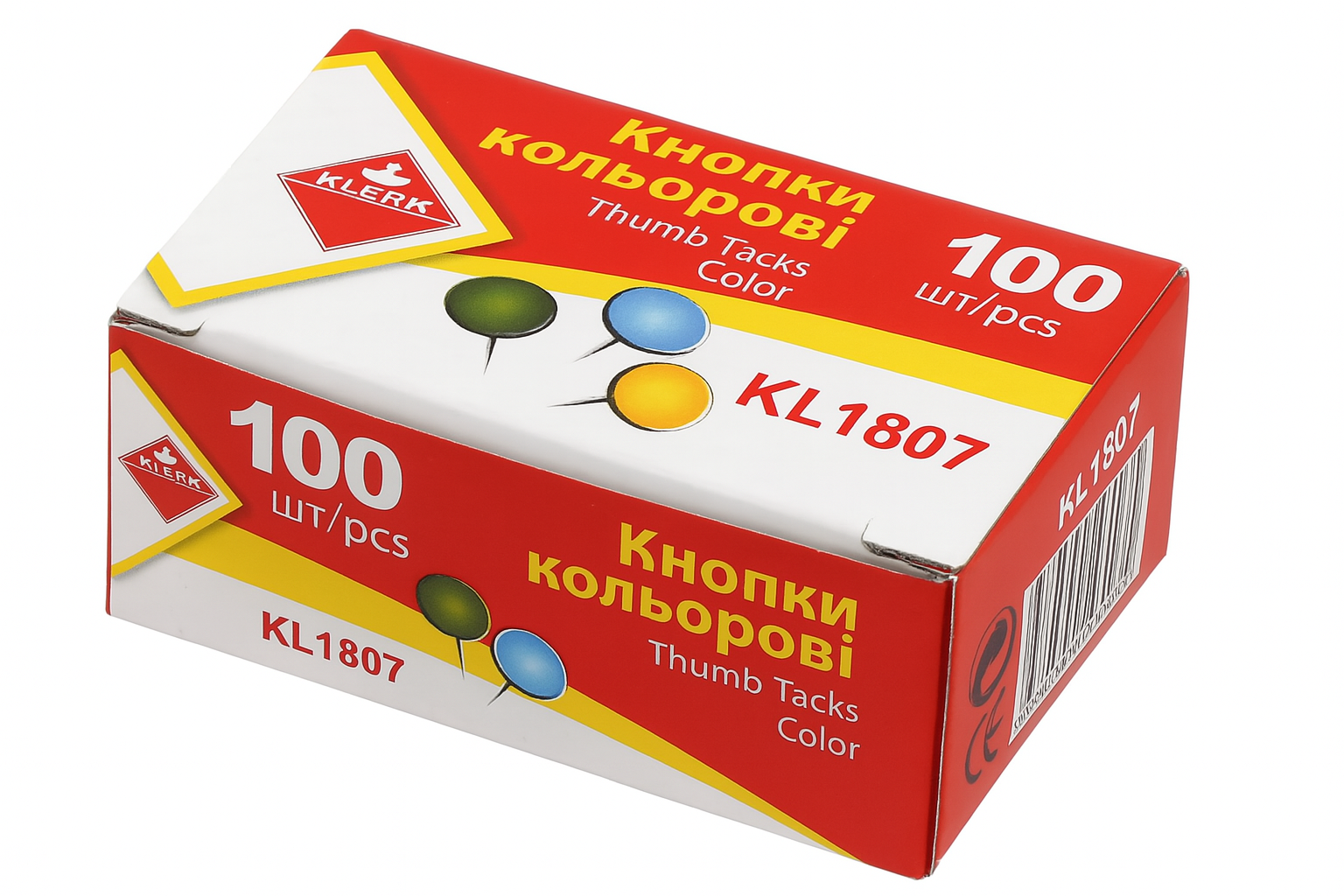 Кнопки-цвяшки "Кульки"; (100шт у пач.); колір  асортi; картонна коробка; арт. KL1807; KLERK