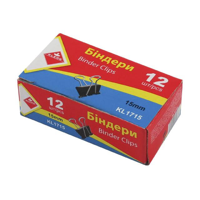Біндери; №15; (12шт у пач.); чорні; арт. KL1715; KLERK