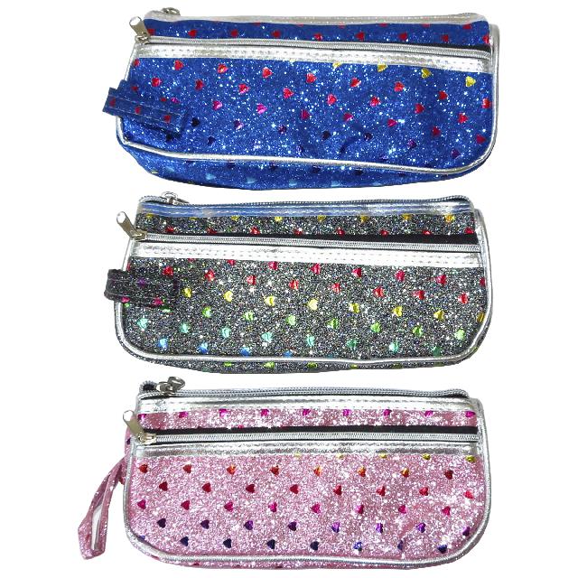 Пенал без напов. на молнії з блискіт; асорті; 3кол.; арт. P14115; VGR