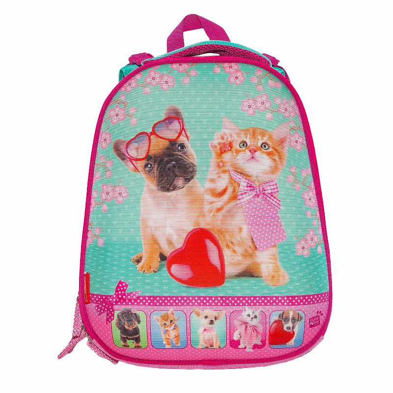 Ранець; 38*30*13см; салатовий "Собака та кіт", поліестер+EVA; арт. 1618-2_бірюза; VGR