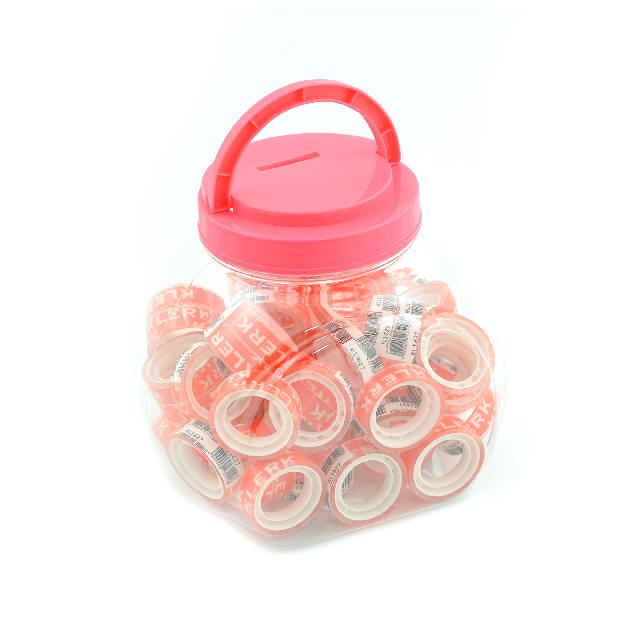 Стрічка клейка канц.; 12мм*10м; прозор.; в банці (втулка d=35мм) арт.KL1627, KLERK