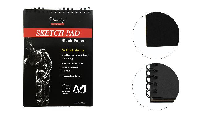 Альбом на пруж. для худож. робіт "SKETCH PAD" (чорн. папір), А4, 20 арк. 110 г/м2. арт. QS5509A4; Chivalry