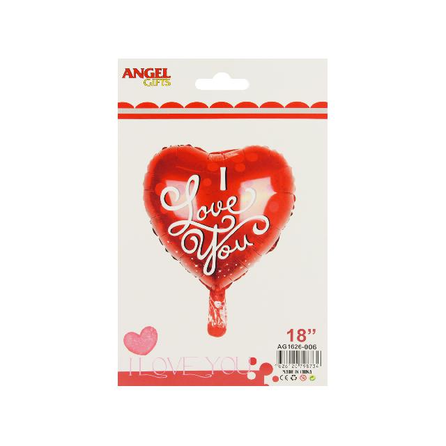Кулька повітряна 41,43см. "Серце I Love You";  фольга; кол. асорті; арт. AG1626-006; ANGEL GIFTS