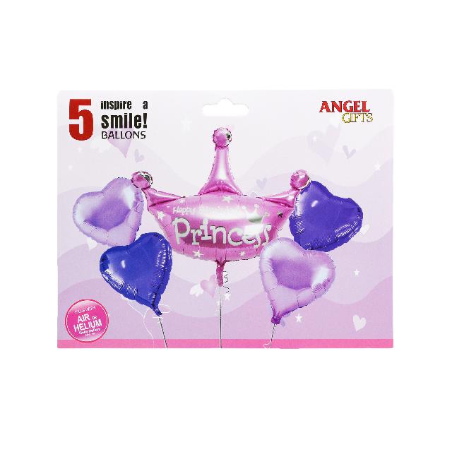 Кульки повітряні; (Princess)  5шт. у наб.; фольга; кол. асорті; арт. AG1626-010; ANGEL GIFTS