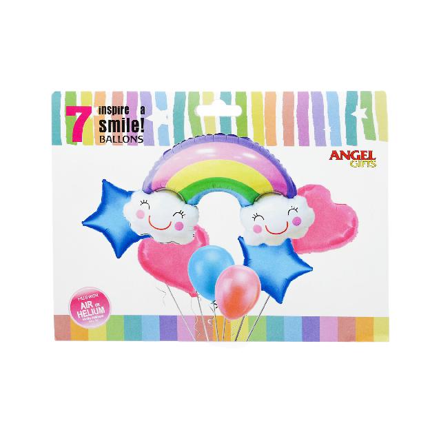 Кульки повітряні; (Веселка) 7шт. у наб.;  фольга; кол. асорті; арт. AG1626-012; ANGEL GIFTS