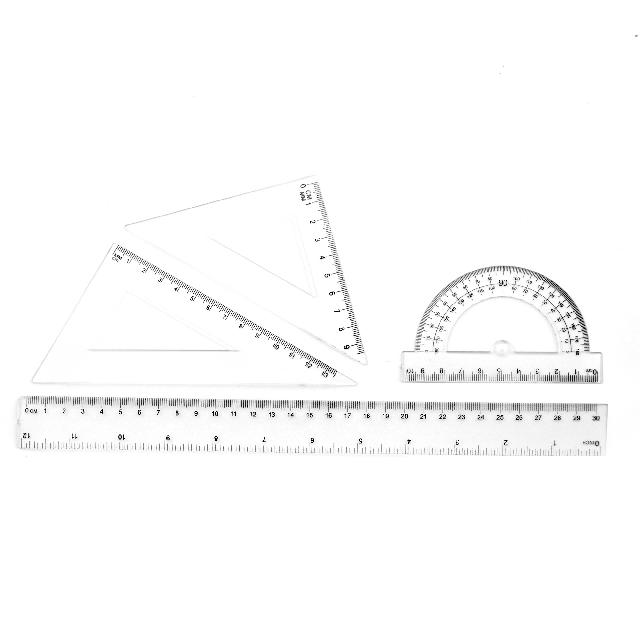 Лінійки пласт. у комплекті 4 шт. (лінійка 30см, транспортир, косинець 2шт.) кол. прозор арт. VR11050 VGR