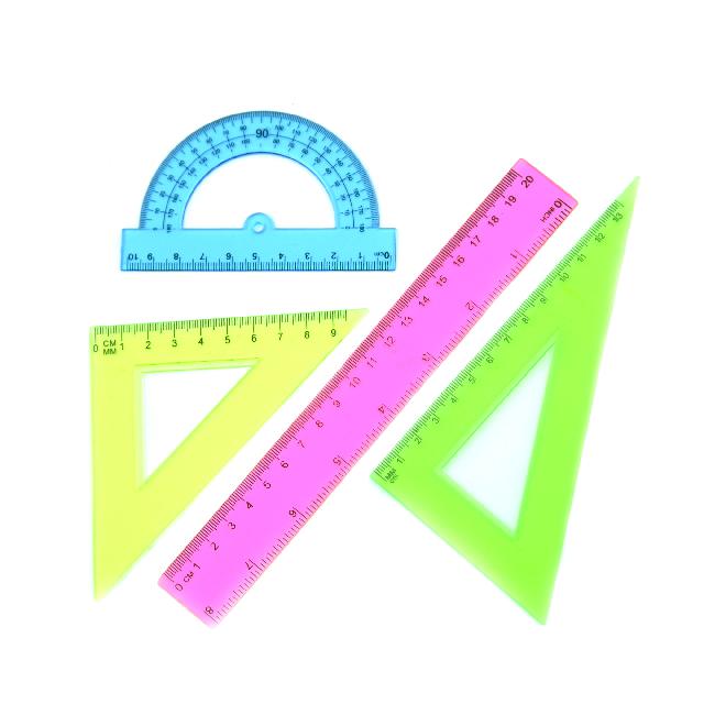 Лінійки пласт. у комплекті 4 шт. (лінійка 20см, транспортир, косинець 2шт.) кол. асорті арт. VR11052 VGR