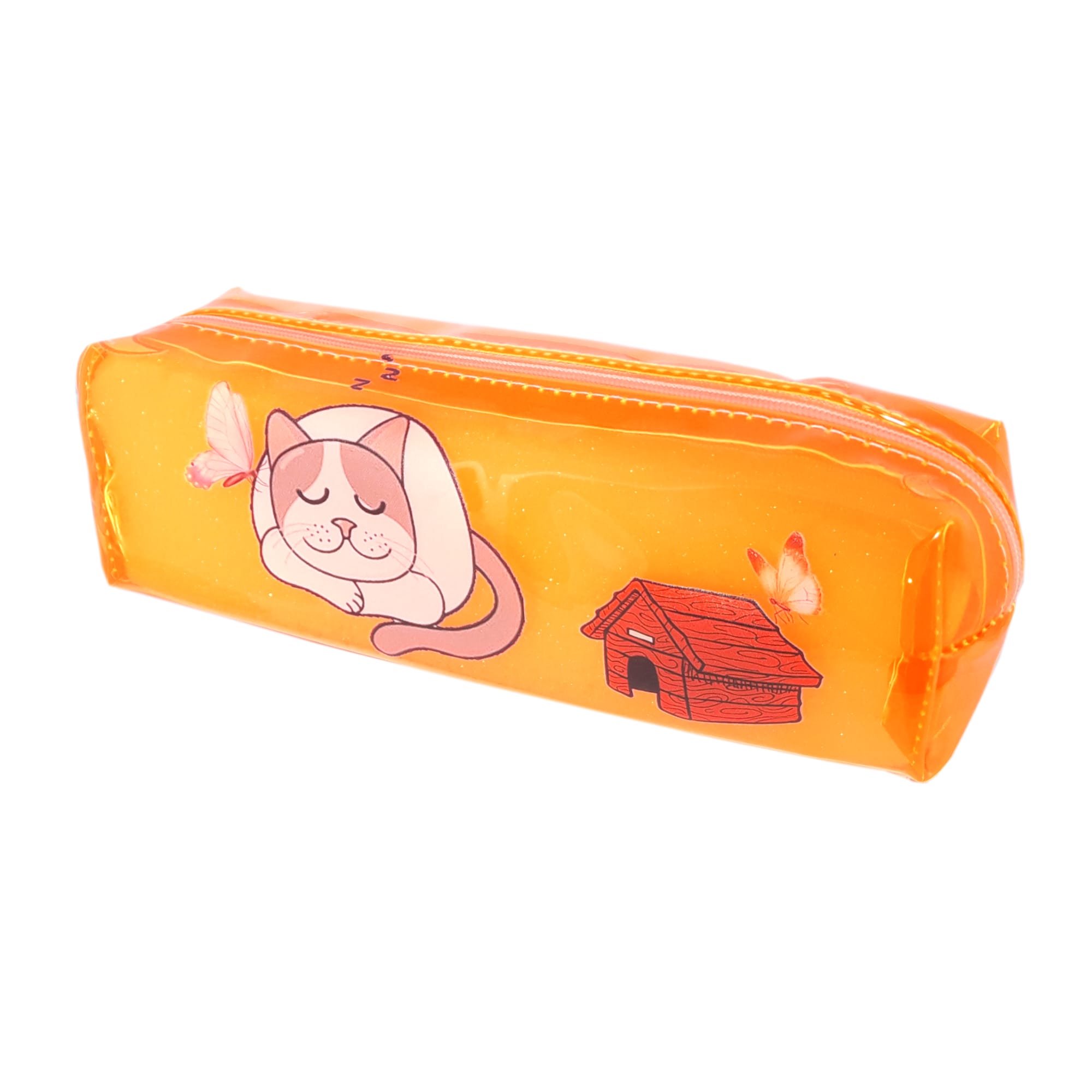 Пенал шкільний; 20*5.5*4.5 см. ; "Кіт спить" кол. прозоро-помаранчевий; арт. VR23060_1; VGR