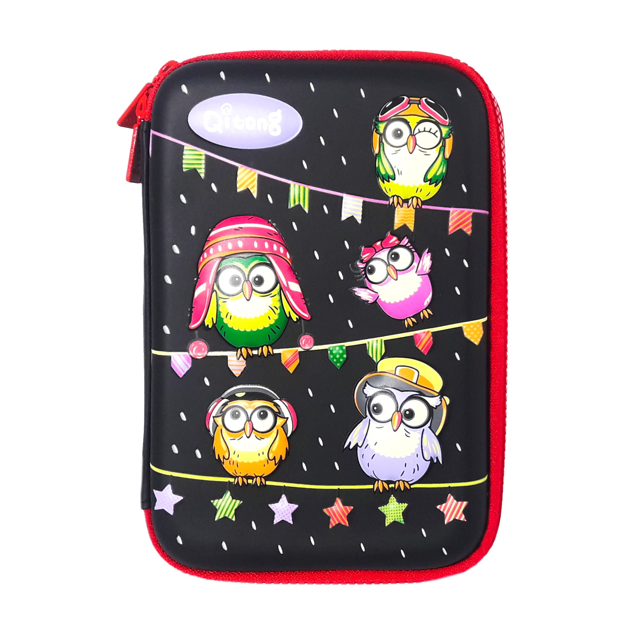 Пенал каркасний 3D; 22*13.5*4 см. ; "Сови" кол. чорний; арт. VR23113_3; Qitong