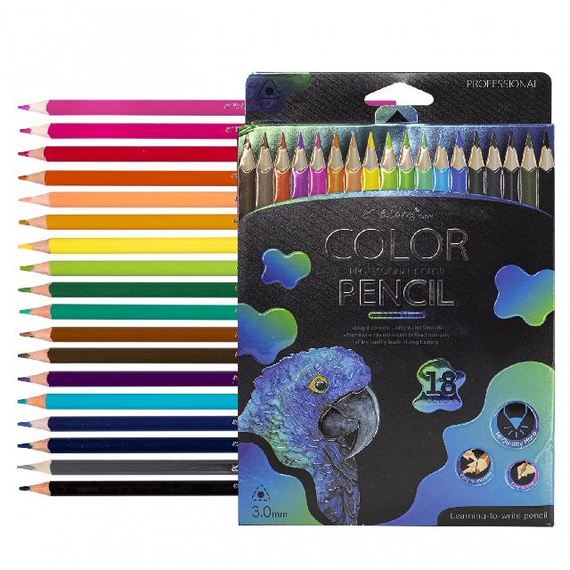 Олівці кольорові "Professional Color", 18 кол., корп.тригран., з гумкою, арт. YL221036-18, Yalong
