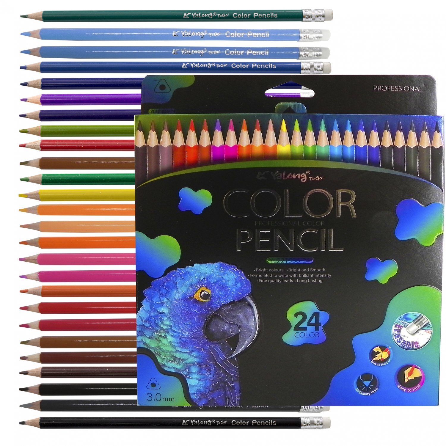Олівці кольорові "Professional Color", 24 кол., корп.тригран., з гумкою, арт. YL221036-24, Yalong