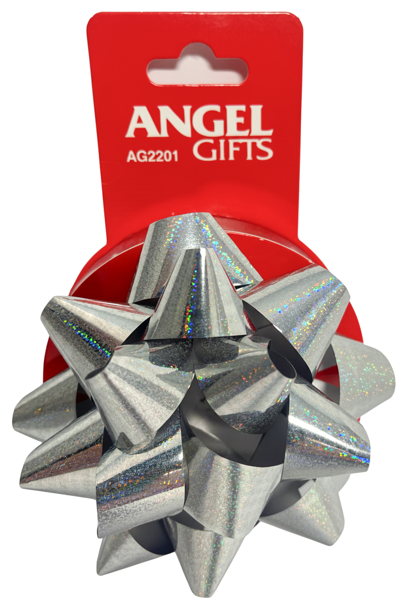 Бант та стрічка в наборі; колір срібло - голограма; 1 бант 10см + стрічка 2см*4м.;  матеріал: поліпропілен; арт. AG2201; ANGEL GIFTS