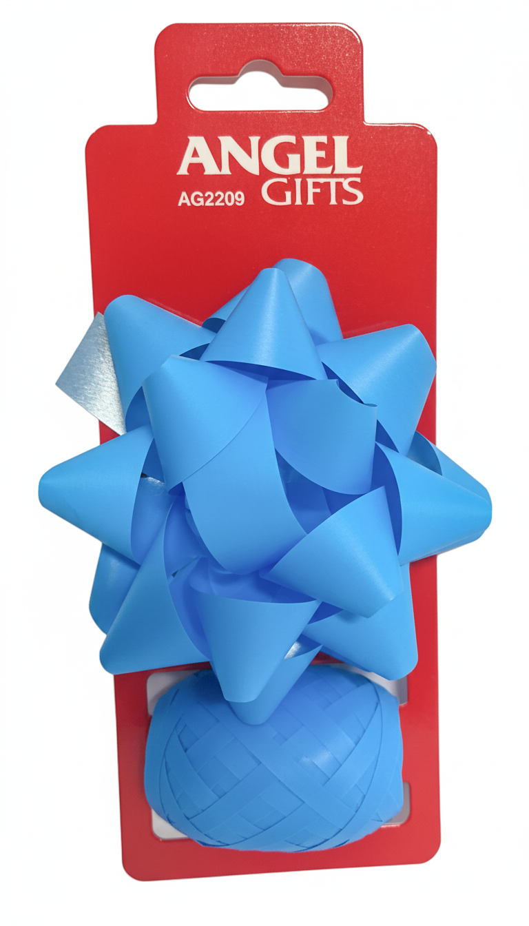 Бант та стрічка-кокон в наборі; колір блакитний; 1 бант 8 см.+ стрічка 5мм*10м;  матеріал: поліпропілен; арт. AG2209; ANGEL GIFTS