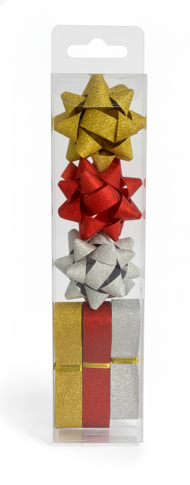 Бант та стрічка в наборі; глітер; колір асорті; 3 банта 4см + 3 стрічки 1,5см*10м; матеріал поліпропілен; арт. AG2233; ANGEL GIFTS