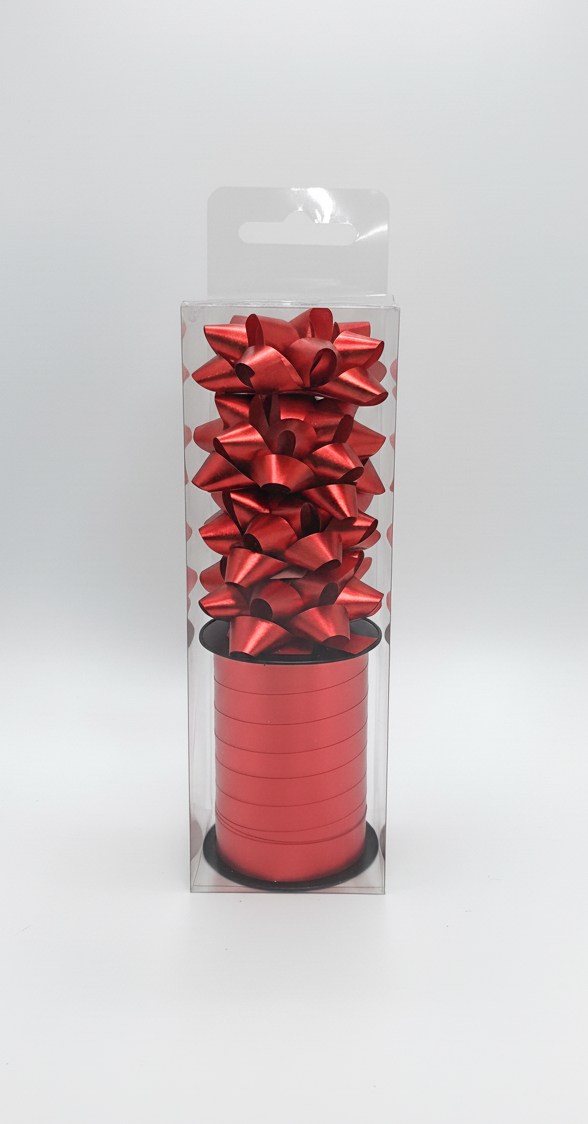 Бант та стрічка в наборі; колір червоний; 4 банти 5 см. + стрічка 1см*10м;  матеріал: поліпропілен; арт. AG2241; ANGEL GIFTS