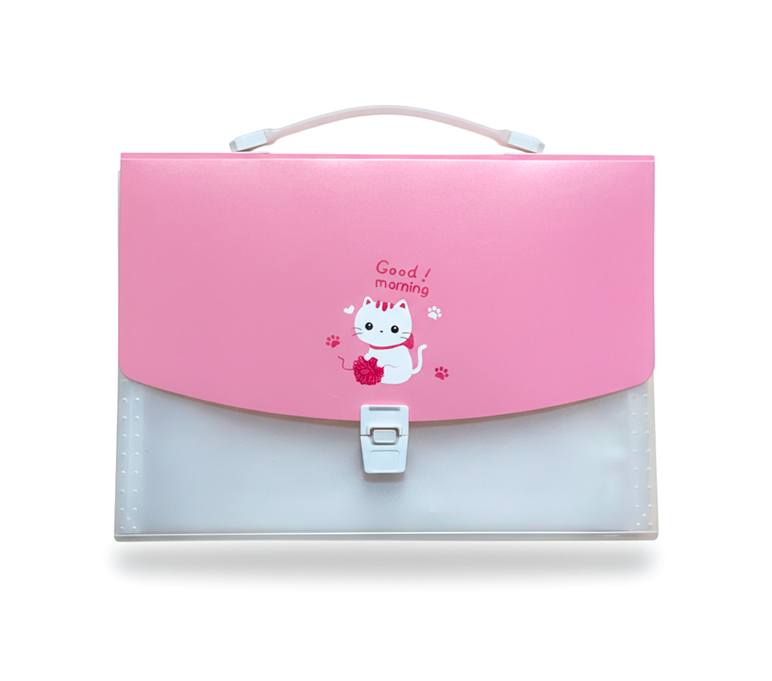 Портфель пластиковий картотека на застібці; 12 відділень; А4; колір рожевий з прозорим; арт. KL10524-2; KLERK