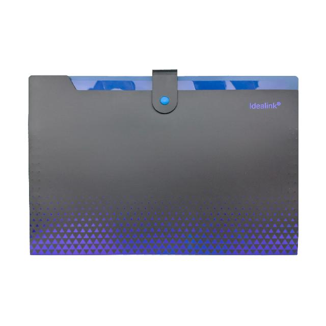 Папка пластикова на 8 відділень; на кнопці; з розширенням; А4; колір чорний з синім; арт. KL10531-1; KLERK