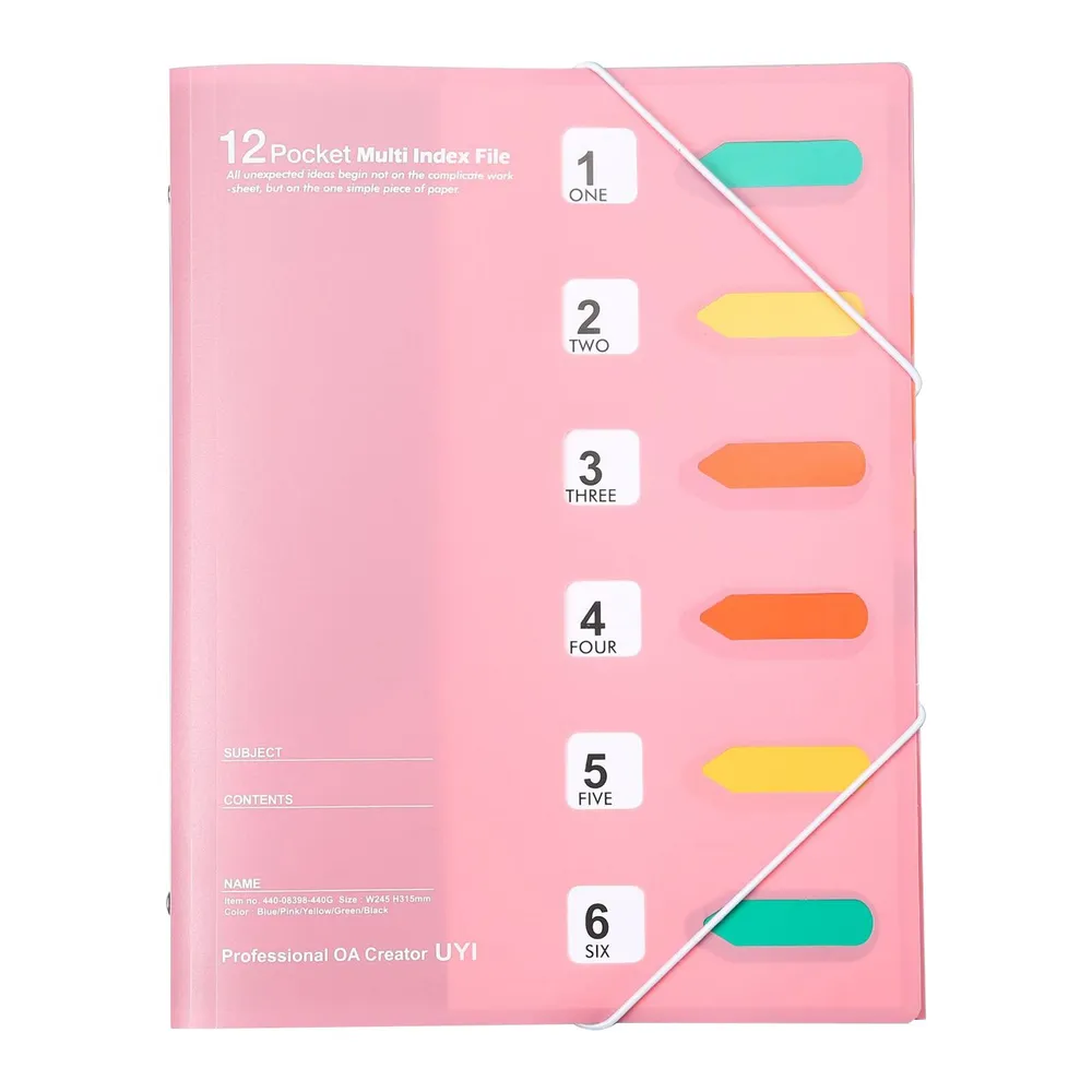 Папка пластикова на гумці; 6 різнокол. розділювачів; А4; кол. рожевий; арт. KL10539-2; KLERK