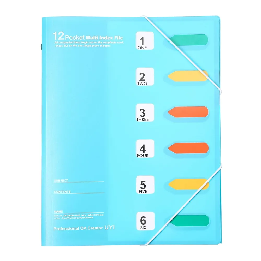 Папка пластикова на гумці; 6 різнокол. розділювачів; А4; кол. блакитний; арт. KL10539-3; KLERK