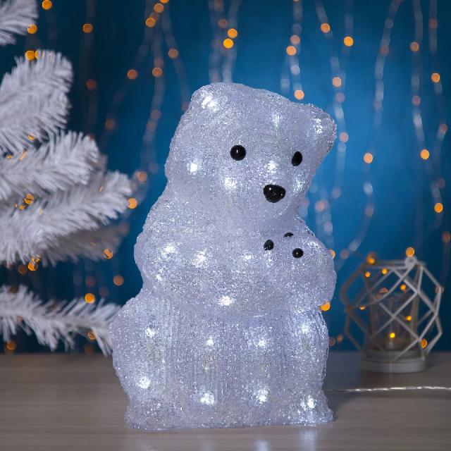 Ведмедик з малюком світлодіодний 40 LED. матеріал акрил; 30 см.арт. AG3515; ANGEL GIFTS