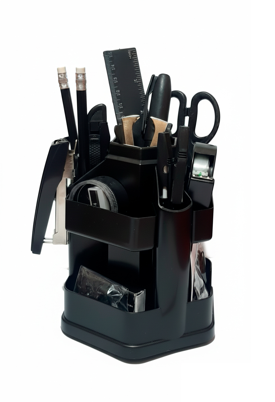 Набір настільний з наповненням обертовий; 17 предметів; 146х148мм; пластик.; кол. чорний;  арт. KL6143; KLERK