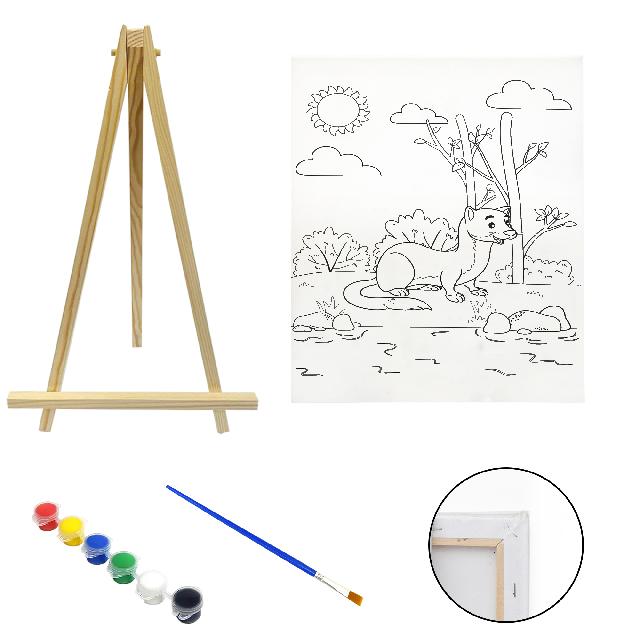 Полотно-розмальовка з контуром на дерев'яному підрамнику "Ласка", 20*30см., мольберт + фарби + пензлик в наб., арт.QSA20*30-2