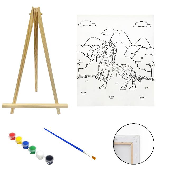 Полотно-розмальовка з контуром на дерев'яному підрамнику "Зебра", 20*30см., мольберт + фарби + пензлик в наб., арт.QSA20*30-4