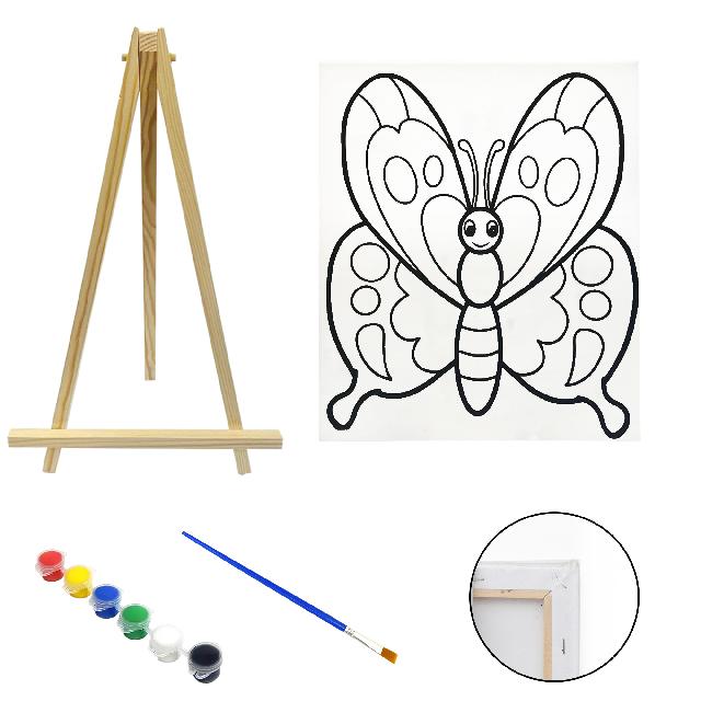 Полотно-розмальовка з контуром на дерев'яному підрамнику "Метелик", 24*30см., мольберт + фарби + пензлик в наб., арт.QSA24*30-1