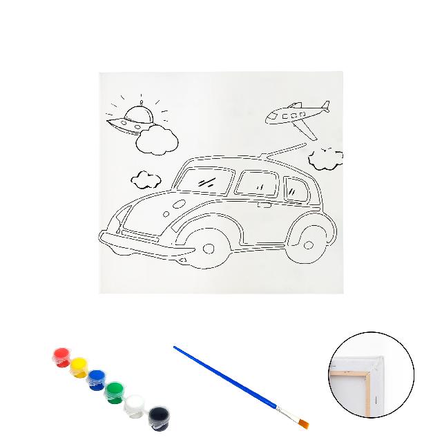 Полотно-розмальовка з контуром на дерев'яному підрамнику "Авто", 15*15см., фарби + пензлик в наб., арт.QS15*15-2