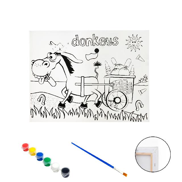 Полотно-розмальовка з контуром на дерев'яному підрамнику "Віслюк з морозивом", 15*20см., фарби + пензлик в наб., арт.QS15*20-4