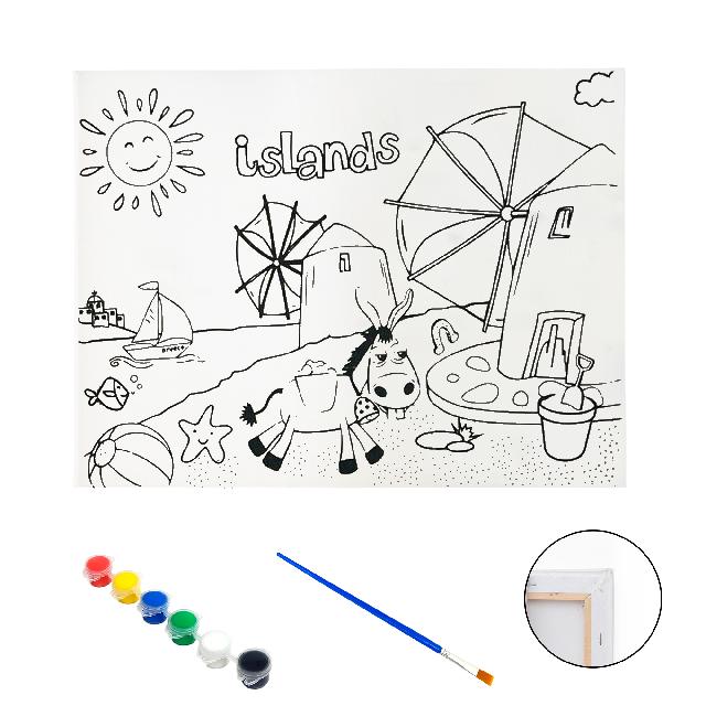 Полотно-розмальовка з контуром на дерев'яному підрамнику "Віслюк на острові", 15*20см., фарби + пензлик в наб., арт.QS15*20-5