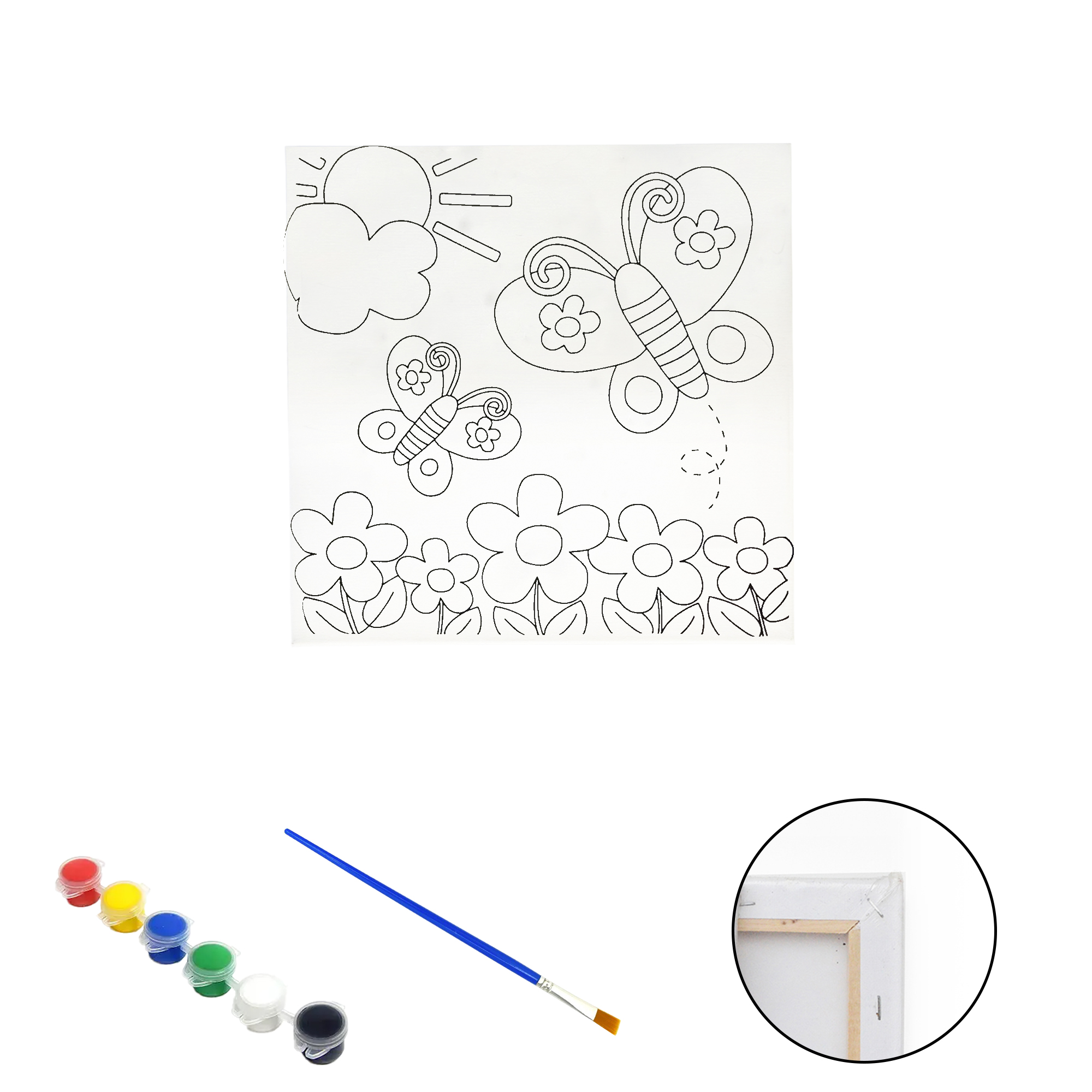 Полотно-розмальовка з контуром на дерев'яному підрамнику "Метелики", 20*20см., фарби + пензлик в наб., арт.QS20*20-2