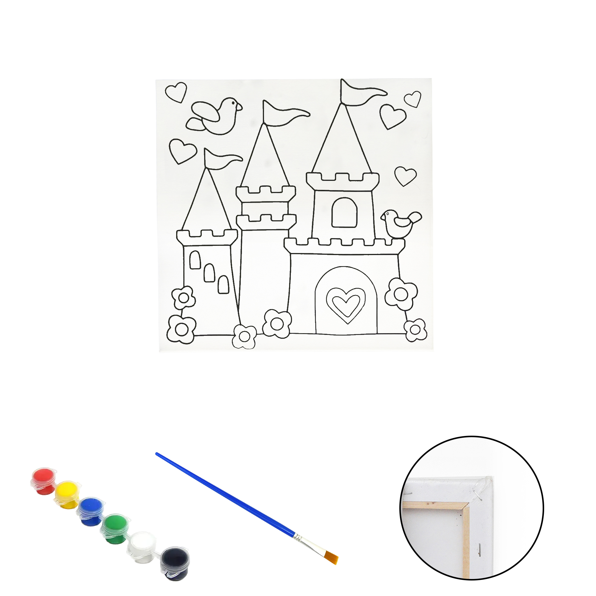 Полотно-розмальовка з контуром на дерев'яному підрамнику "Казковий замок", 20*20см., фарби + пензлик в наб., арт.QS20*20-6