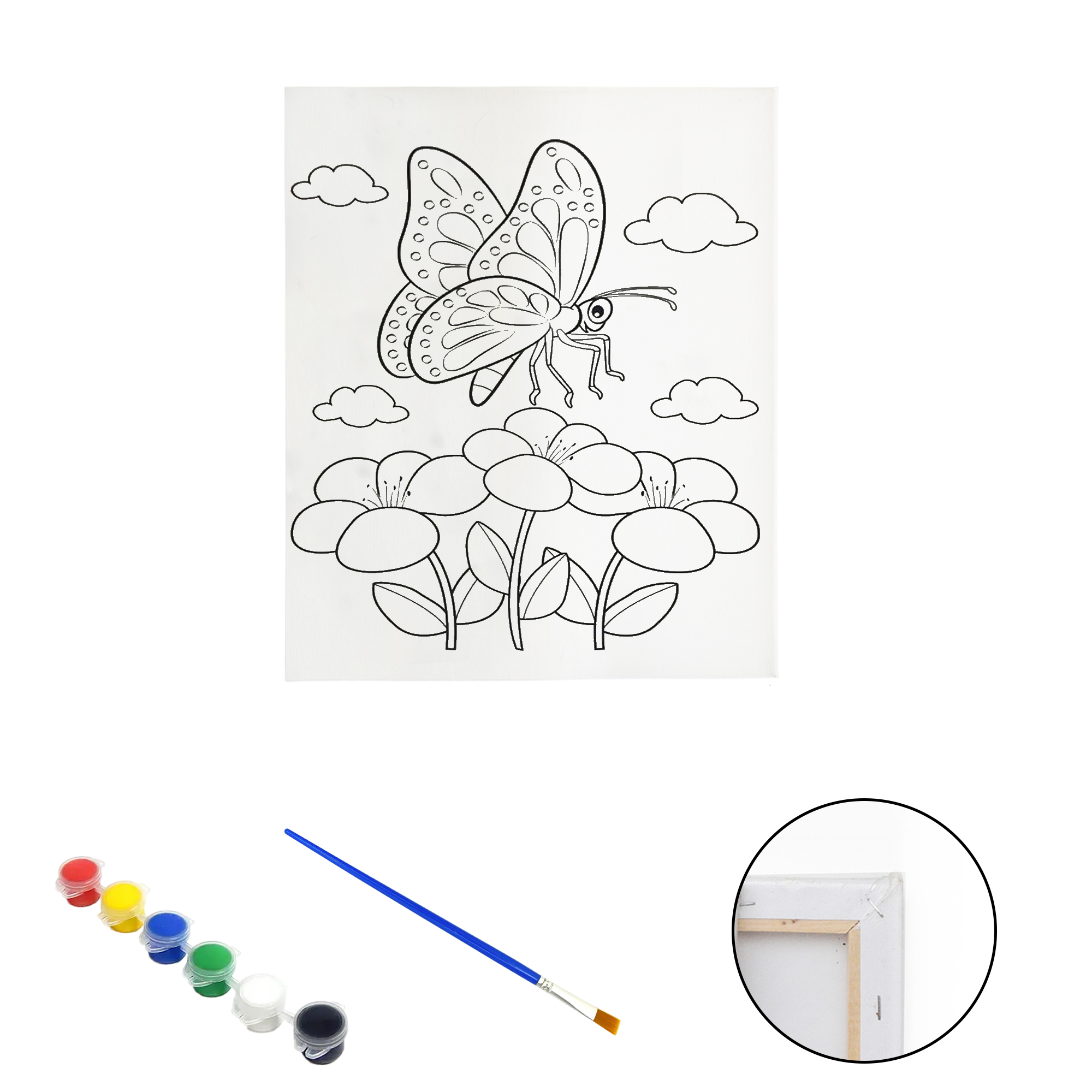 Полотно-розмальовка з контуром на дерев'яному підрамнику "Метелик на квітах" 20*30см., фарби + пензлик в наб., арт.QS20*30-1