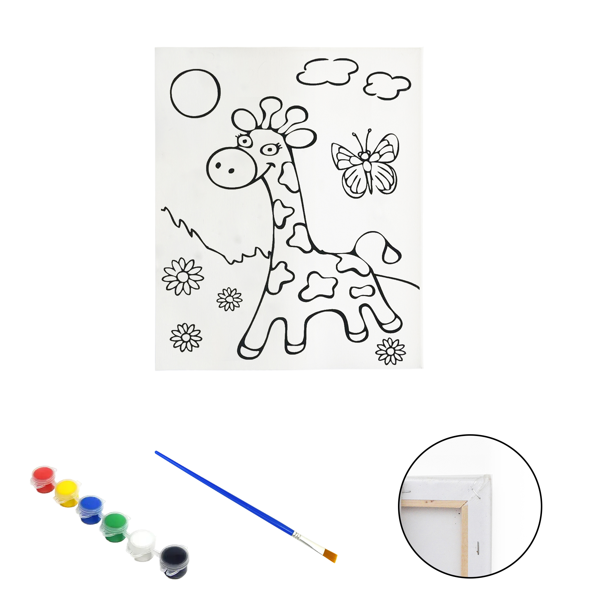 Полотно-розмальовка з контуром на дерев'яному підрамнику "Жираф з метеликом" 24*30см., фарби + пензлик в наб., арт.QS24*30-4