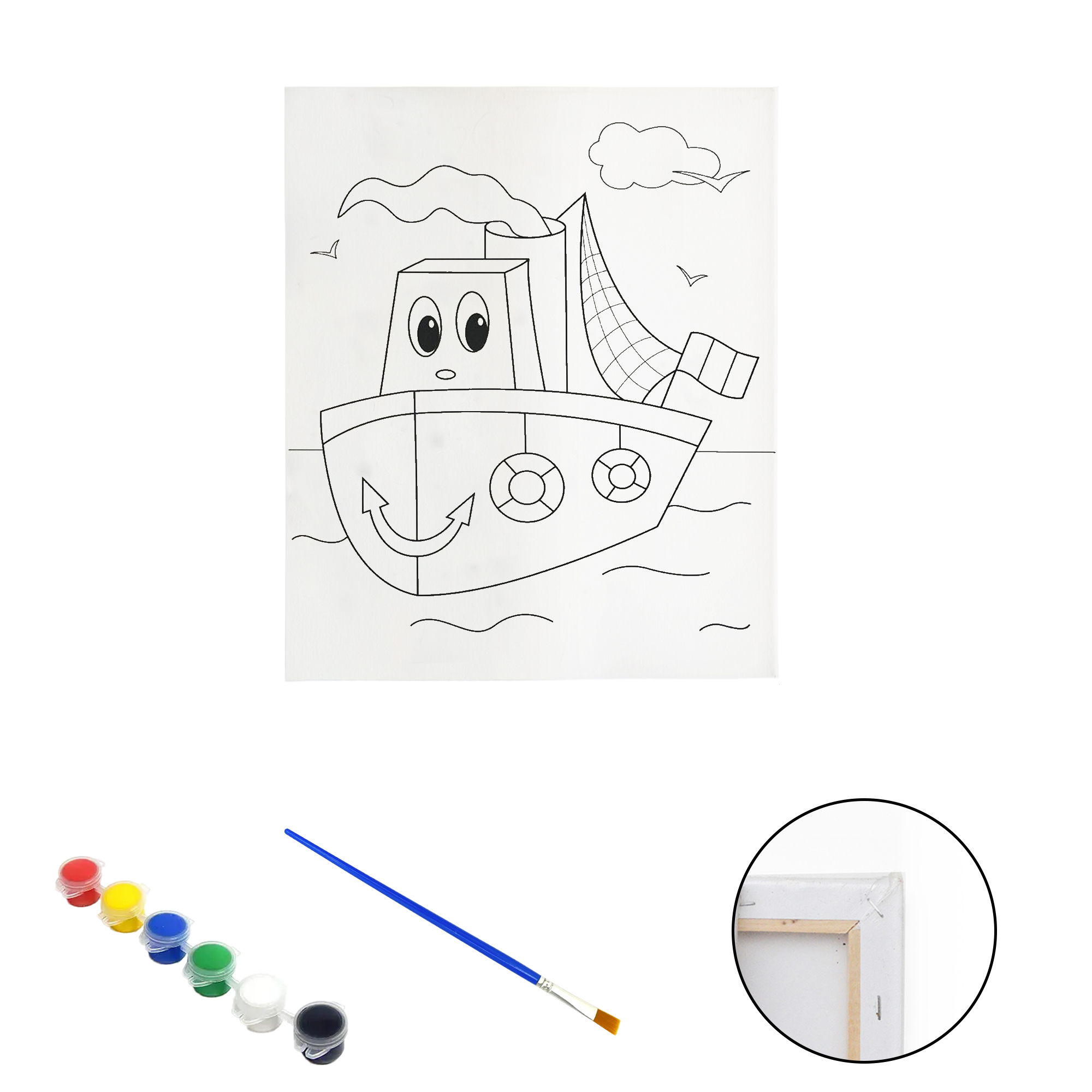 Полотно-розмальовка з контуром на дерев'яному підрамнику "Кораблик" 30*40см., фарби + пензлик в наб., арт.QS30*40-1
