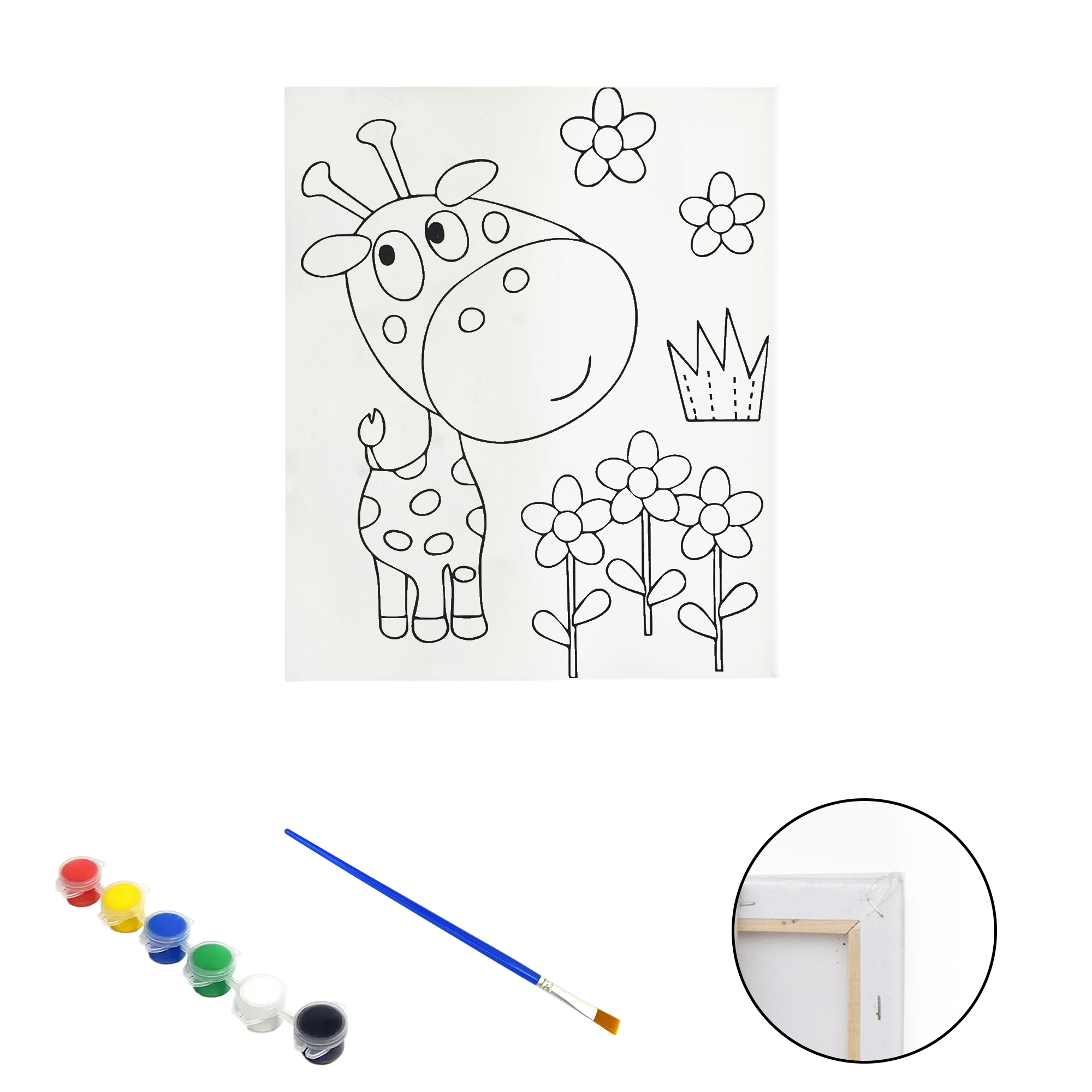 Полотно-розмальовка з контуром на дерев'яному підрамнику "Жираф у квітах" 30*40см., фарби + пензлик в наб., арт.QS30*40-8