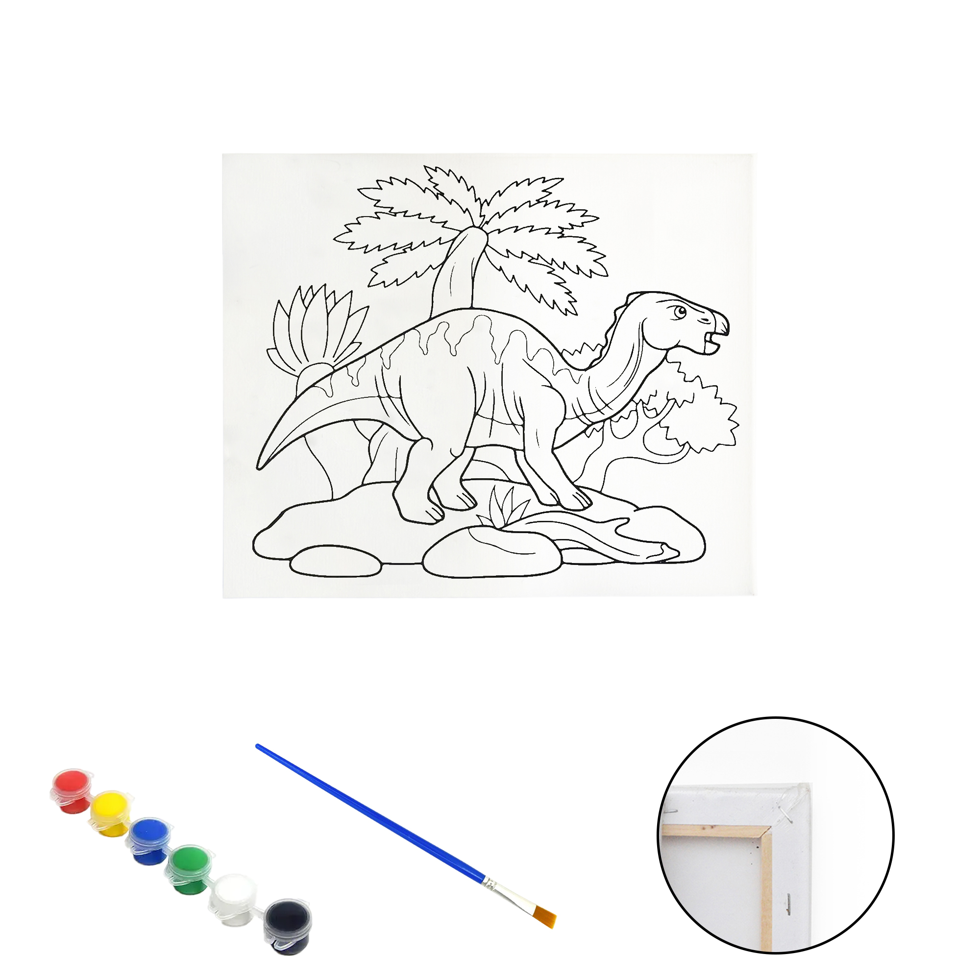 Полотно-розмальовка з контуром на дерев'яному підрамнику "Динозавр" 40*50см., фарби + пензлик в наб., арт.QS40*50-3