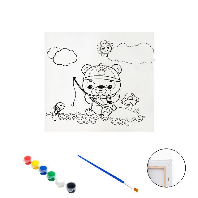 Полотно-розмальовка з контуром на дерев'яному підрамнику "Ведмідь", 15*15см., фарби + пензлик в наб., арт.QS15*15-4