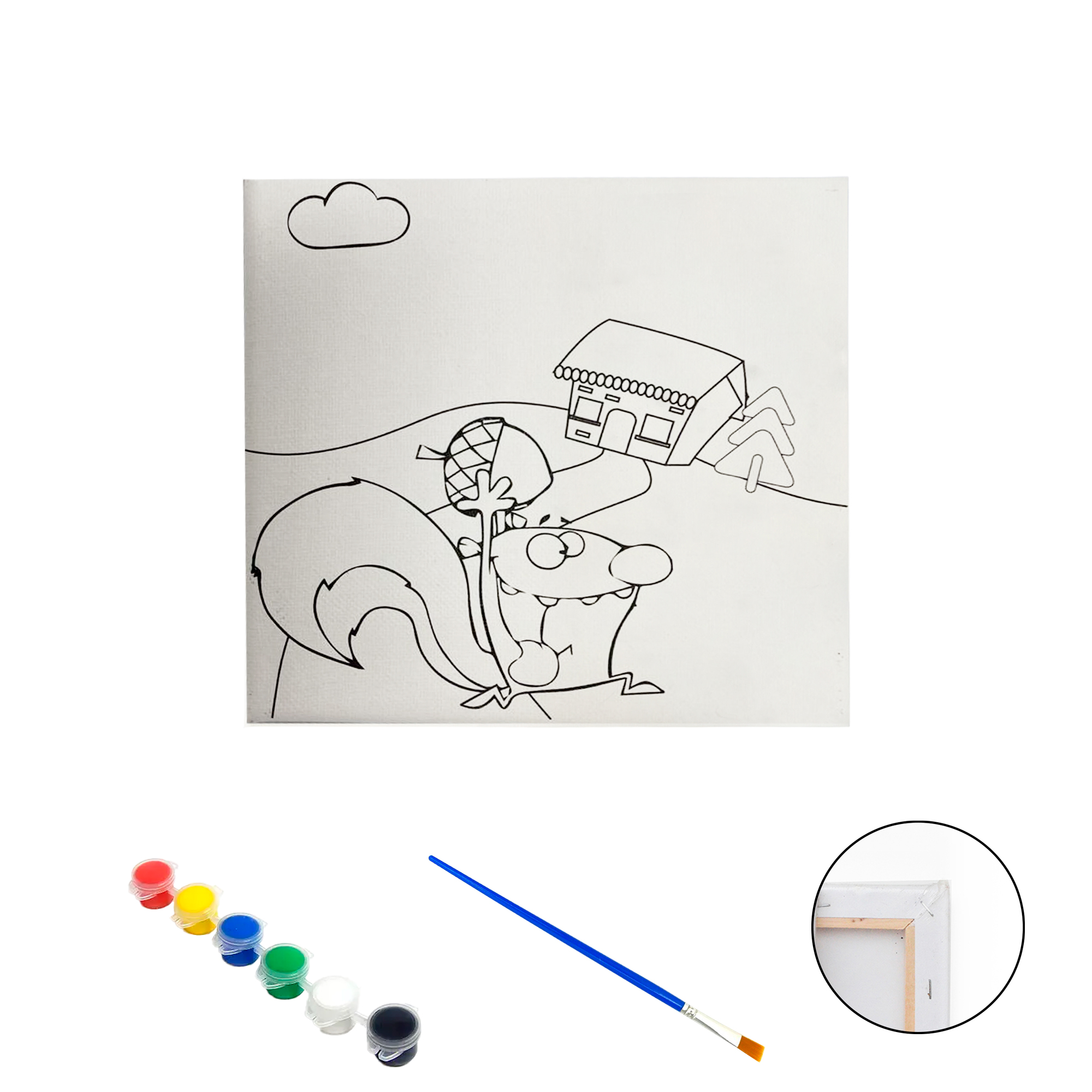 Полотно-розмальовка з контуром на дерев'яному підрамнику "Білка з горіхом", 15*15см., фарби + пензлик в наб., арт.QS15*15-5